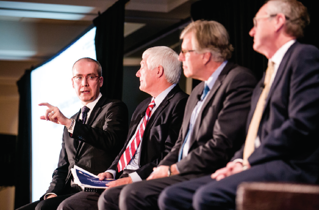 From left: Simon Kennedy, Deputy Minister, Health Canada; Doug Hughes, Assistant Deputy Minister, B.C. Ministry of Health; Dr. Bob Bell, Deputy Minister, Ontario Ministry of Health and Long Term Care; Dr. Peter Vaughan, Deputy Minister, N.S. Department of Health and Wellness.
